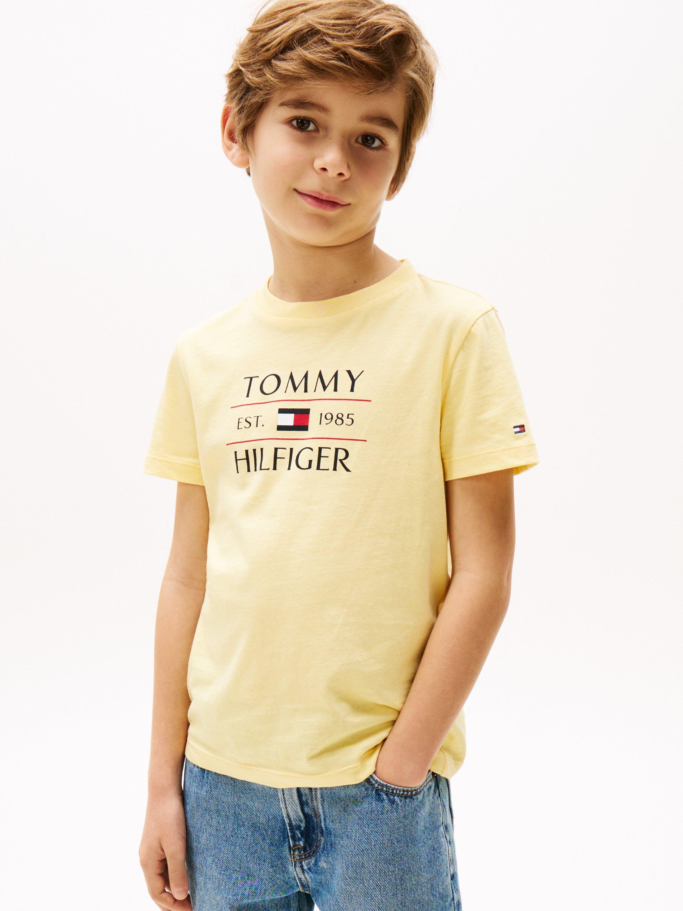 Product image 4 of 5, which shows Tommy Hilfiger Kids' Logo Crew Neck T-Shirt, Citronella/Multi, 4 years
