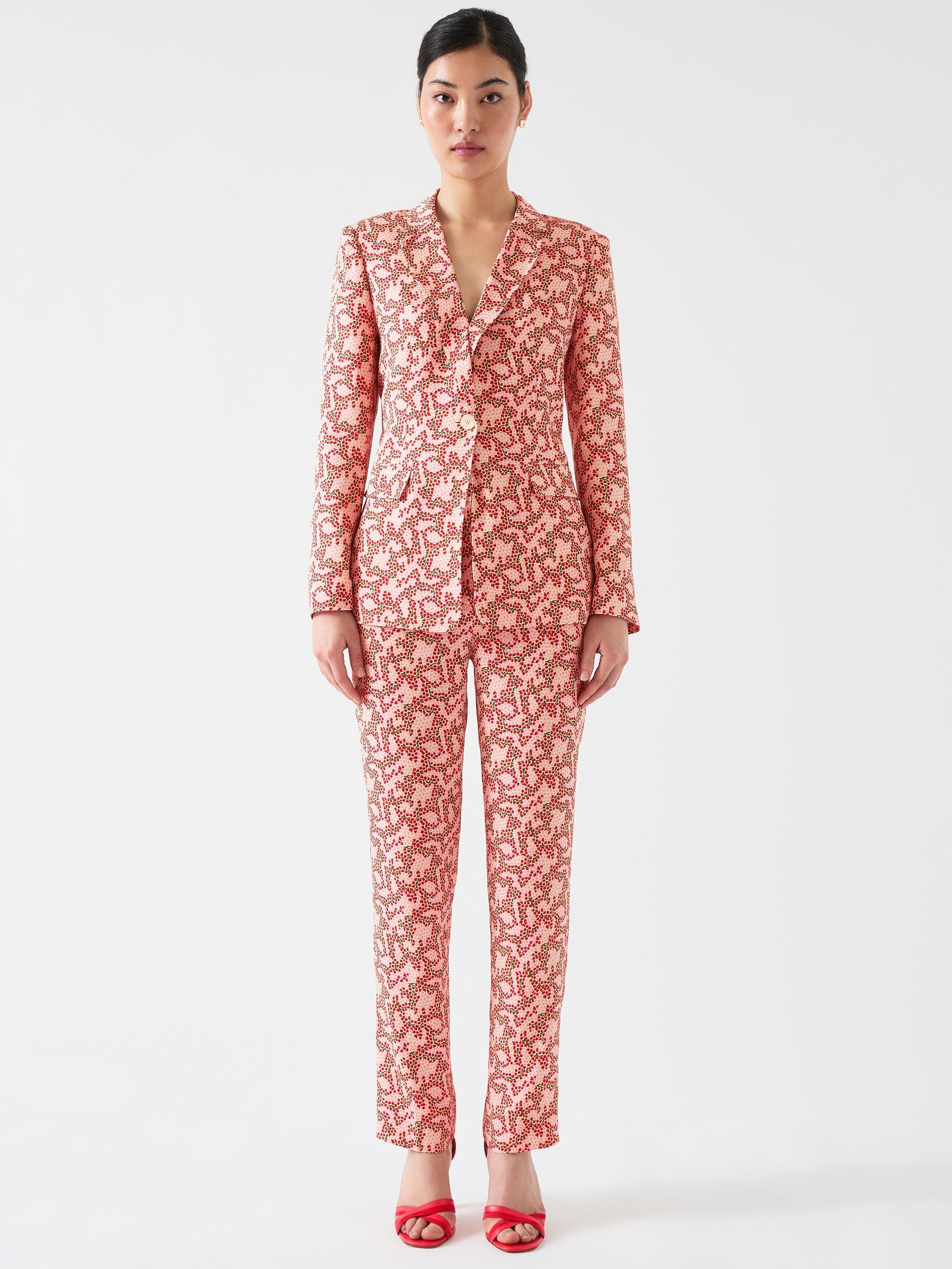 Product image 1 of 6, which shows L.K.Bennett Royal Ascot Rebecca Blossom Print Jacket, Red Strawberry, 6