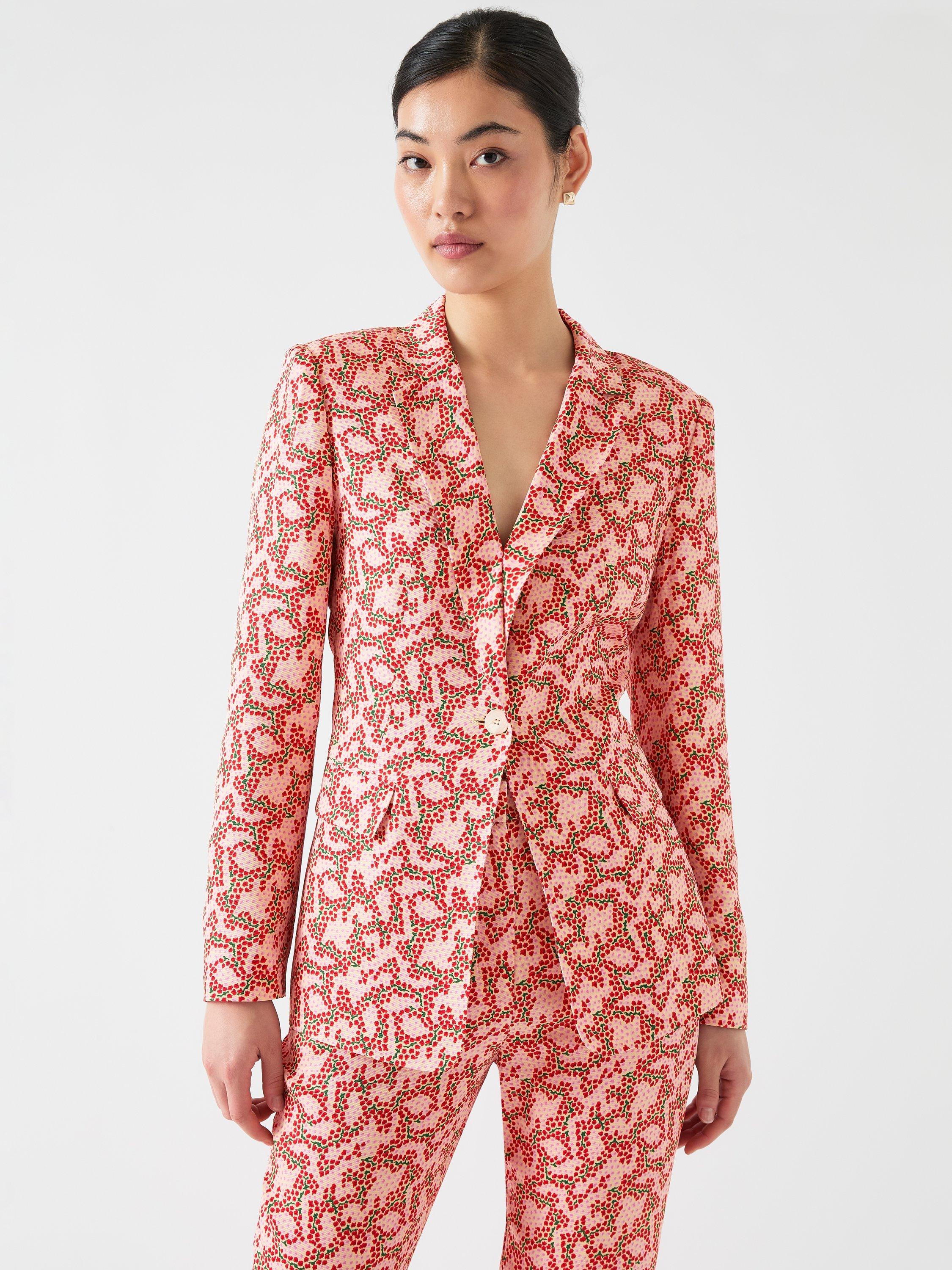 Product image 4 of 6, which shows L.K.Bennett Royal Ascot Rebecca Blossom Print Jacket, Red Strawberry, 6