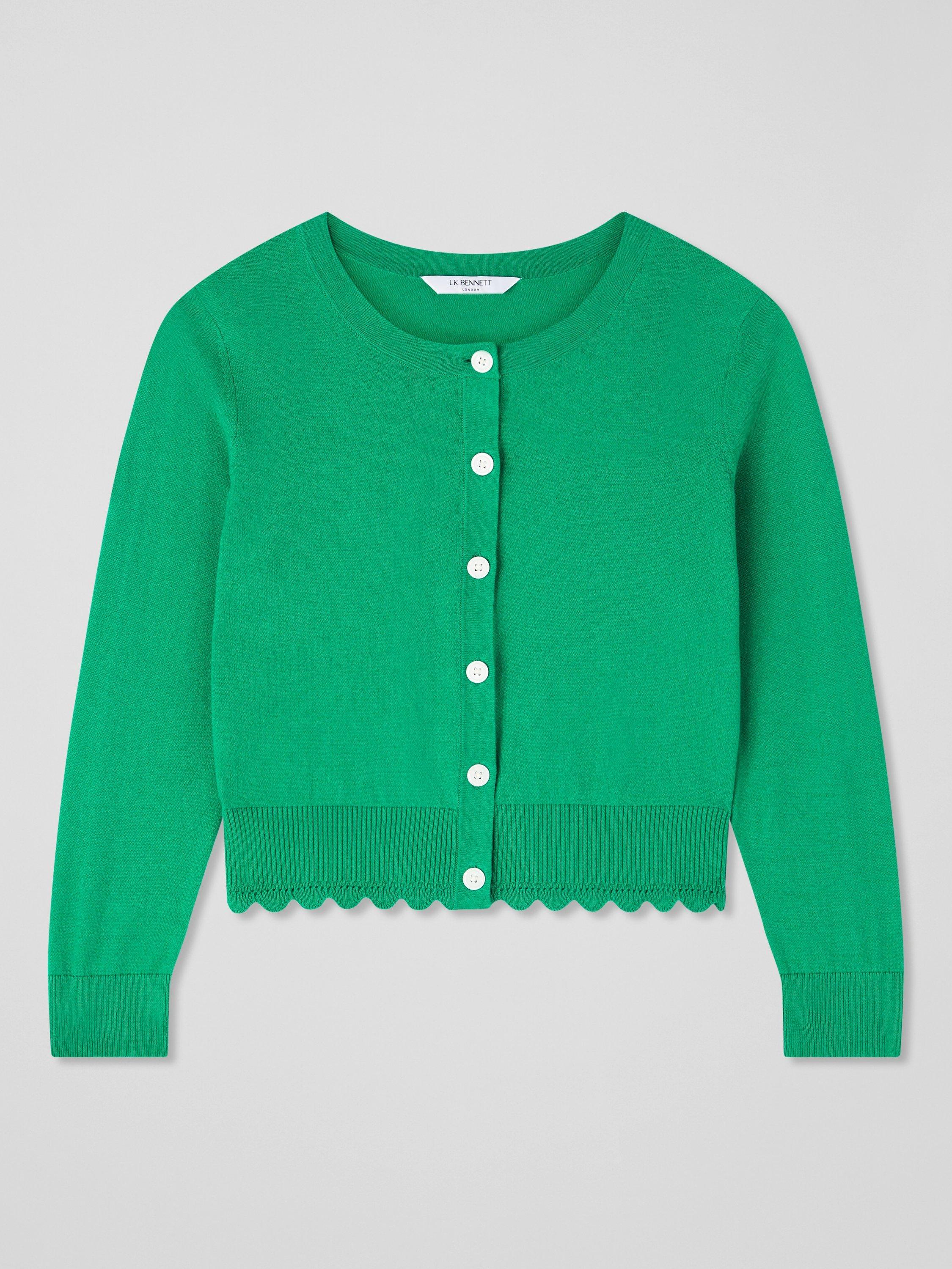 Product image 5 of 5, which shows L.K.Bennett Vanessa Scallop Edge Cardigan, Bright Green, XS
