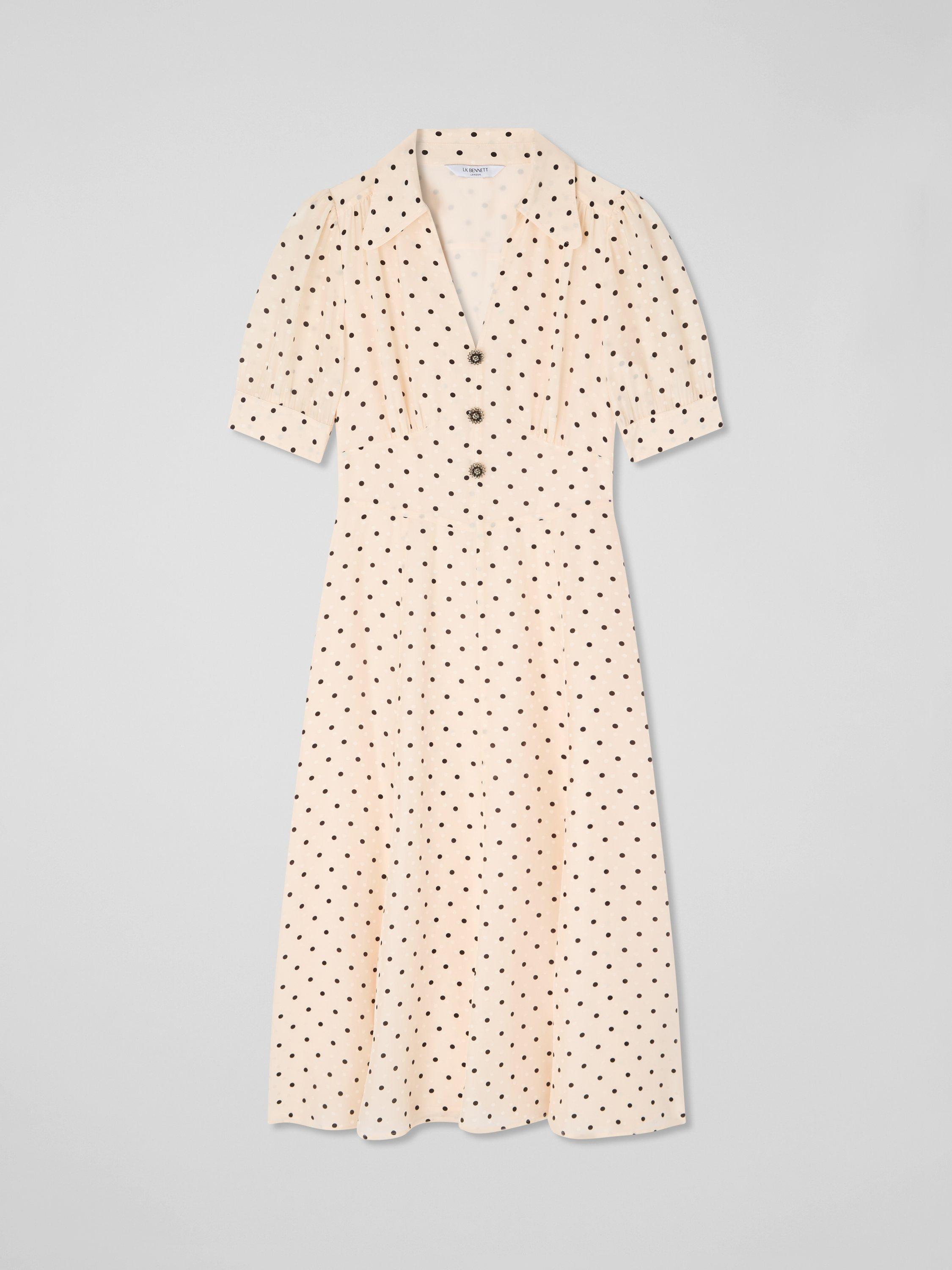 Product image 4 of 6, which shows L.K.Bennett Royal Ascot Sophie Polka Dot Dress, Cream, 10