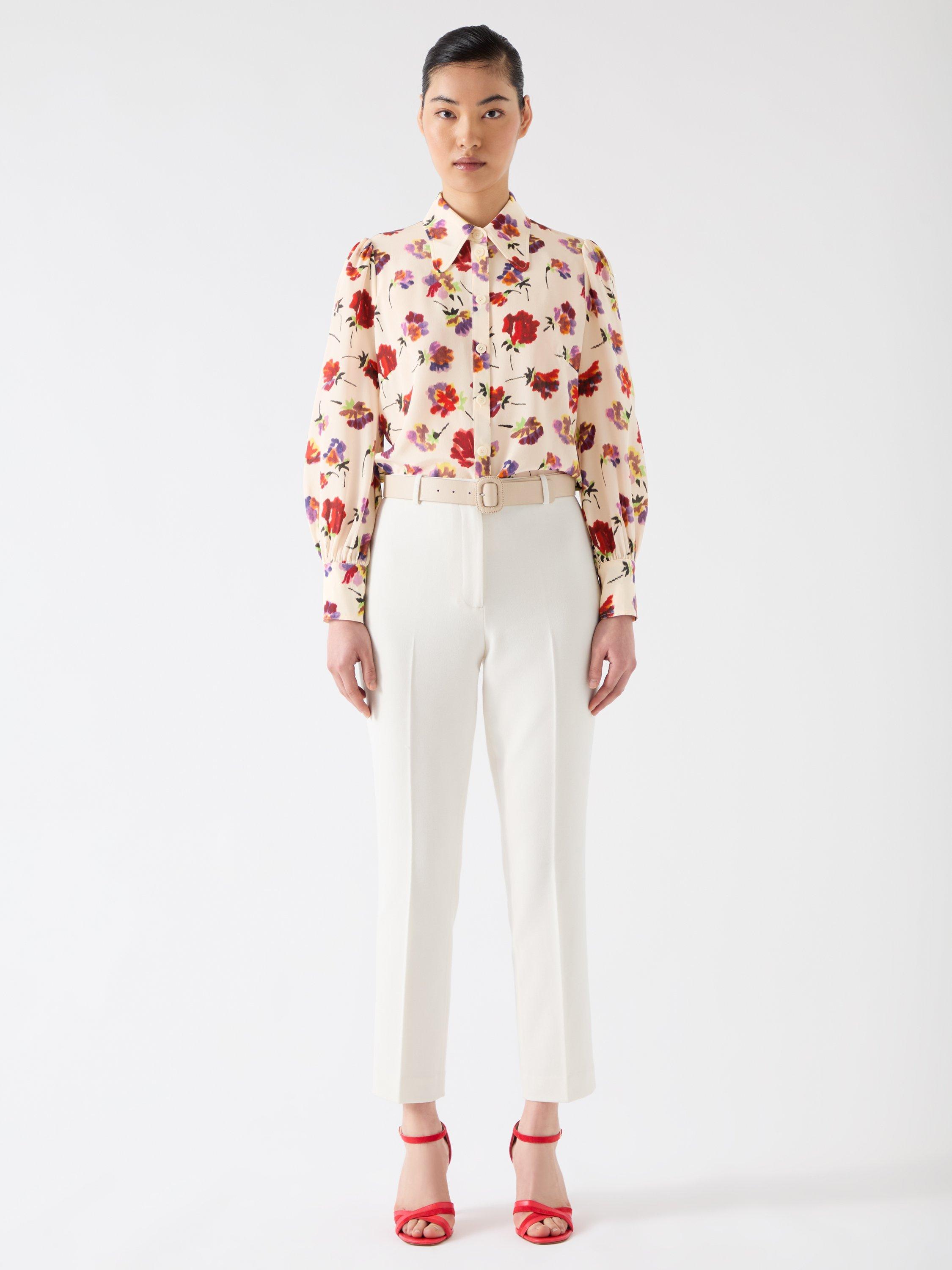 Product image 1 of 5, which shows L.K.Bennett Sonya Ikat Floral Pure Silk Top, Cream, 6