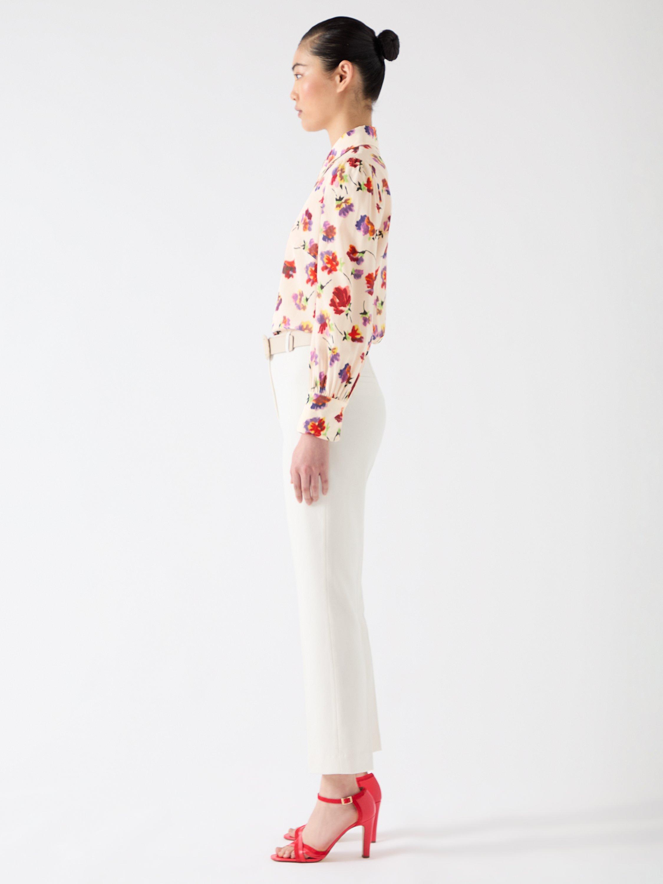 Product image 2 of 5, which shows L.K.Bennett Sonya Ikat Floral Pure Silk Top, Cream, 6