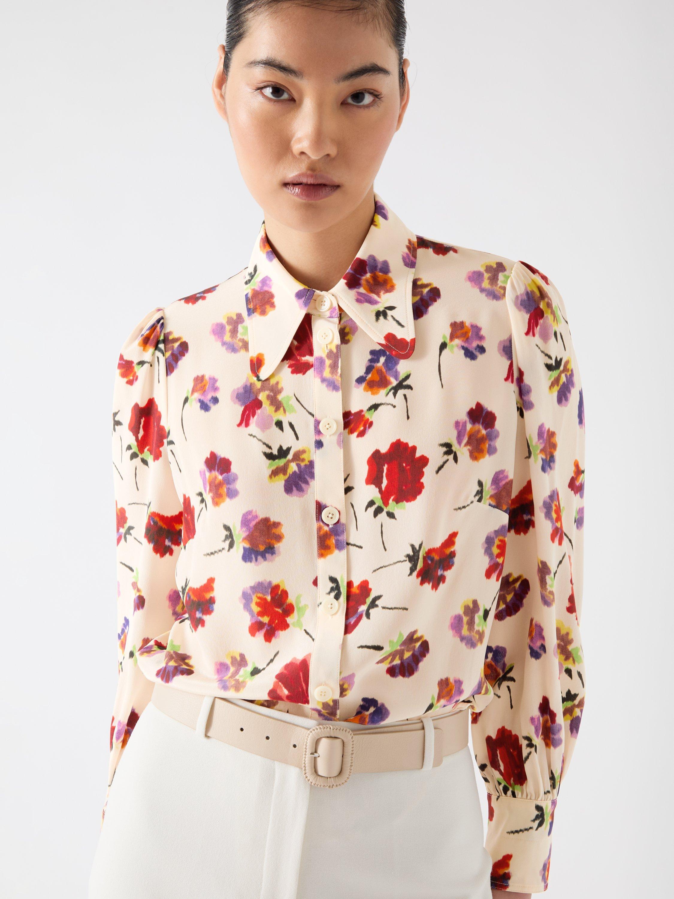 Product image 5 of 5, which shows L.K.Bennett Sonya Ikat Floral Pure Silk Top, Cream, 6