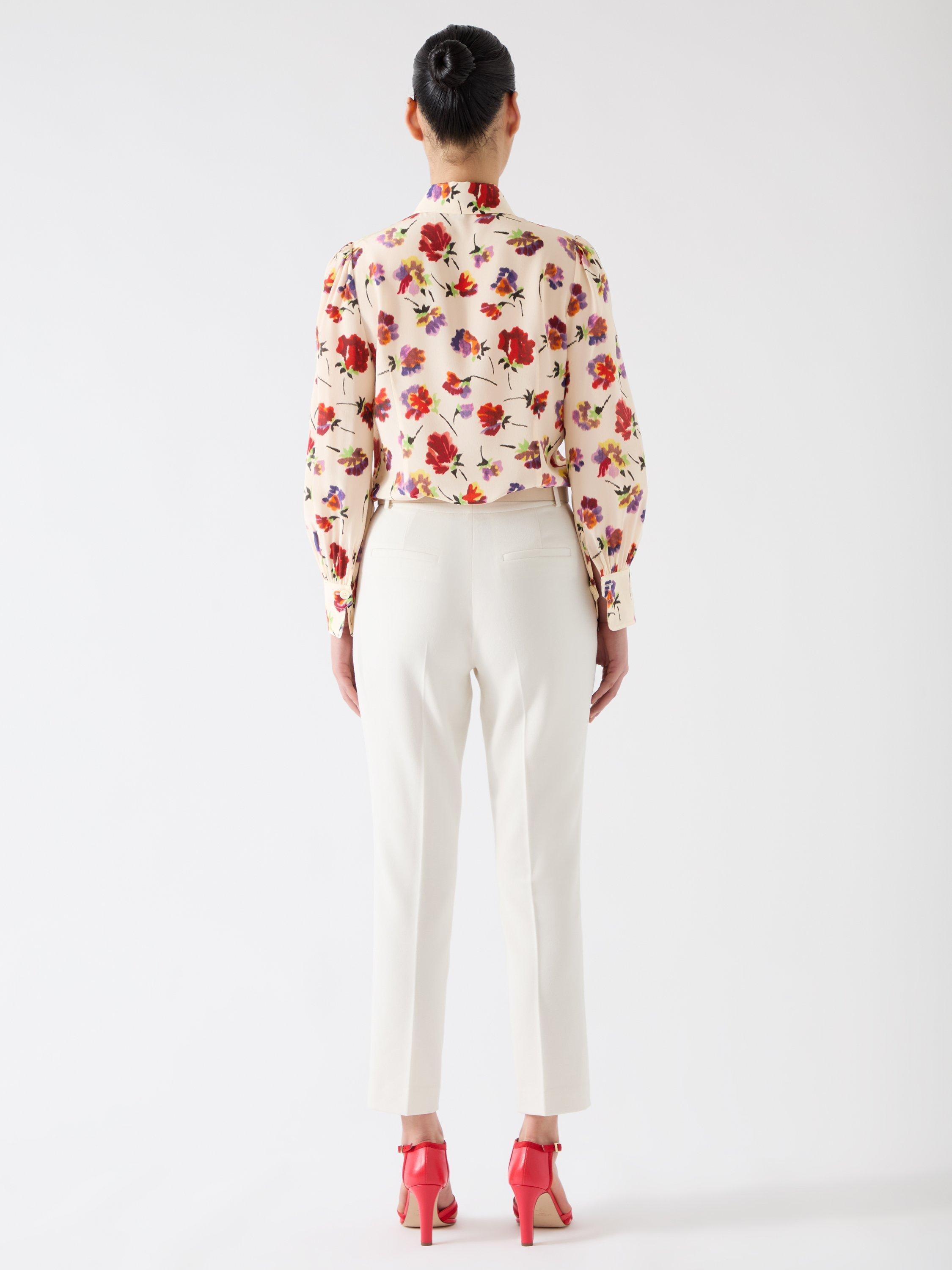 Product image 3 of 5, which shows L.K.Bennett Sonya Ikat Floral Pure Silk Top, Cream, 6