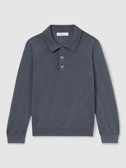 Reiss Kids' Trafford Wool Polo Neck Jumper, Airforce Blue, Airforce Blue