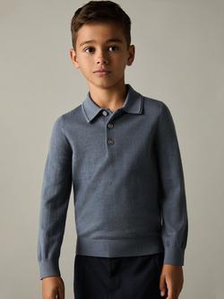 Reiss Kids' Trafford Wool Polo Neck Jumper, Airforce Blue - view 2, Airforce Blue