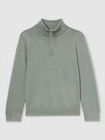 Reiss Kids' Blackhall Wool Half Zip Jumper, Herb Green