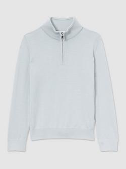 Reiss Kids' Blackhall Wool Half Zip Jumper, Iced Blue