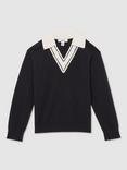 Reiss Kids' Neena Wool Stripe Collar V-Neck Jumper
