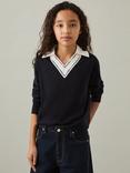Reiss Kids' Neena Wool Stripe Collar V-Neck Jumper