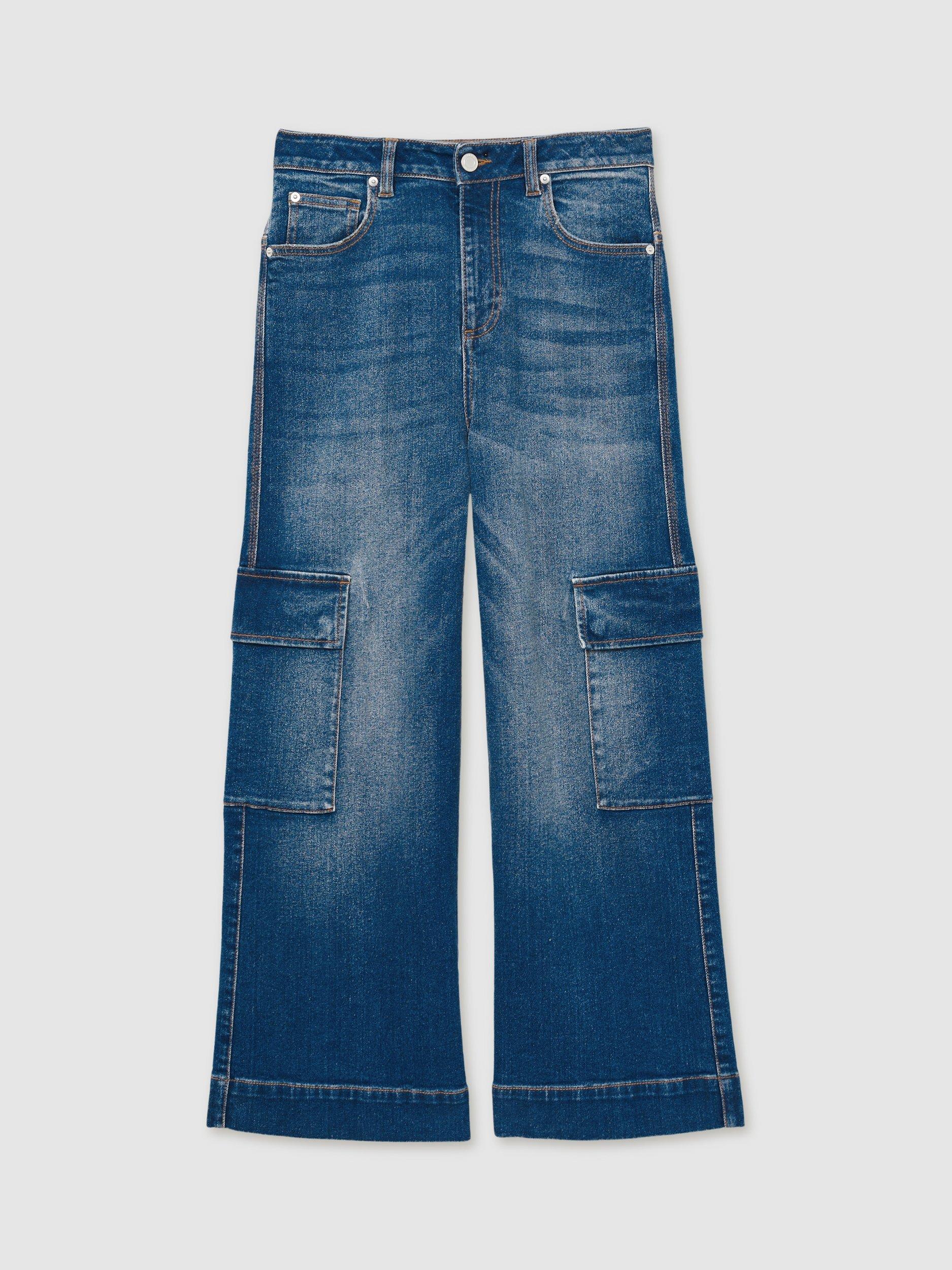 Reiss Kids' Sienna Oversized Pocket Wide Leg Jeans, Blue
