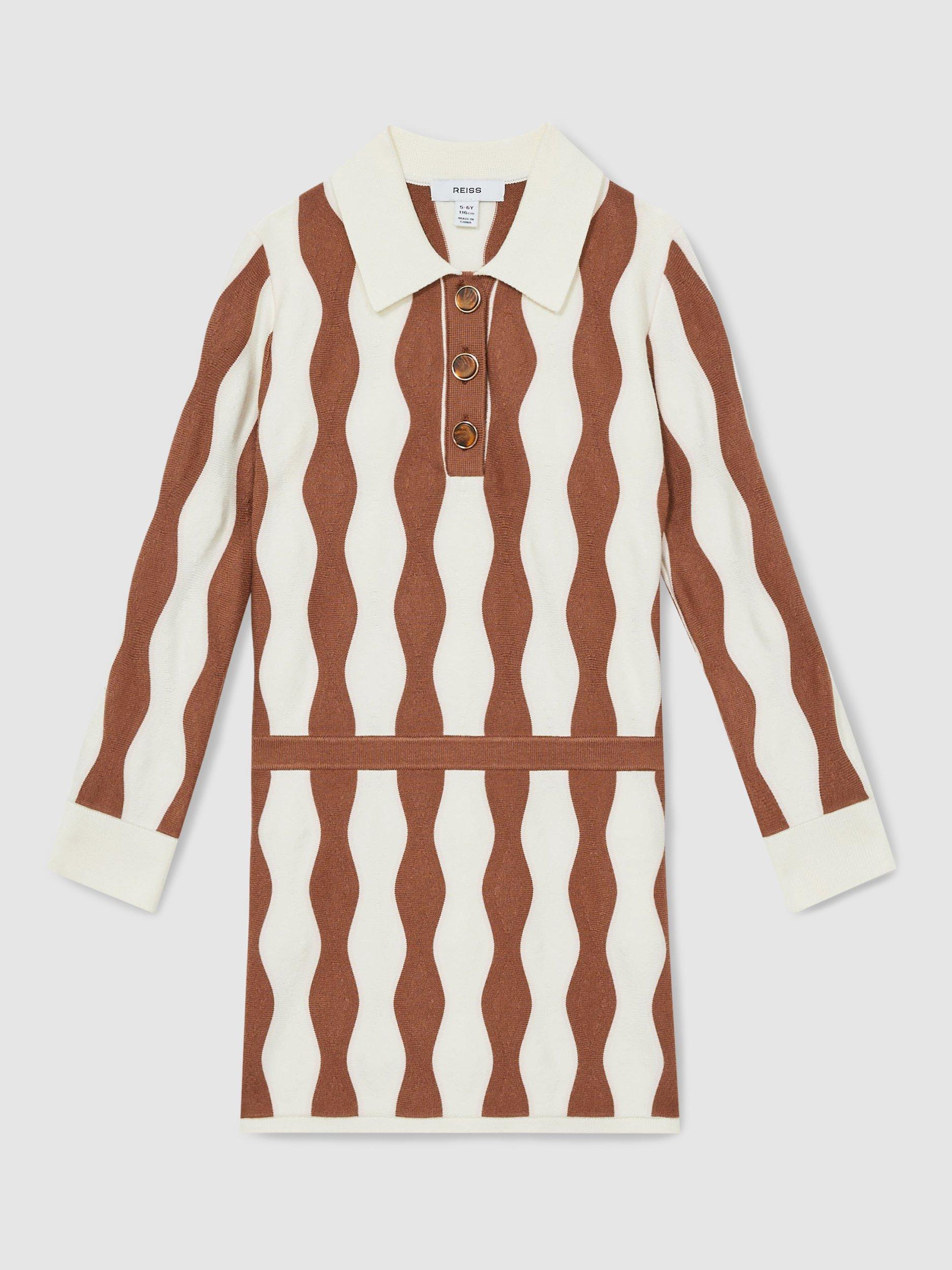 Reiss Kids' Zig Wavy Stripe Knitted Dress, Ecru