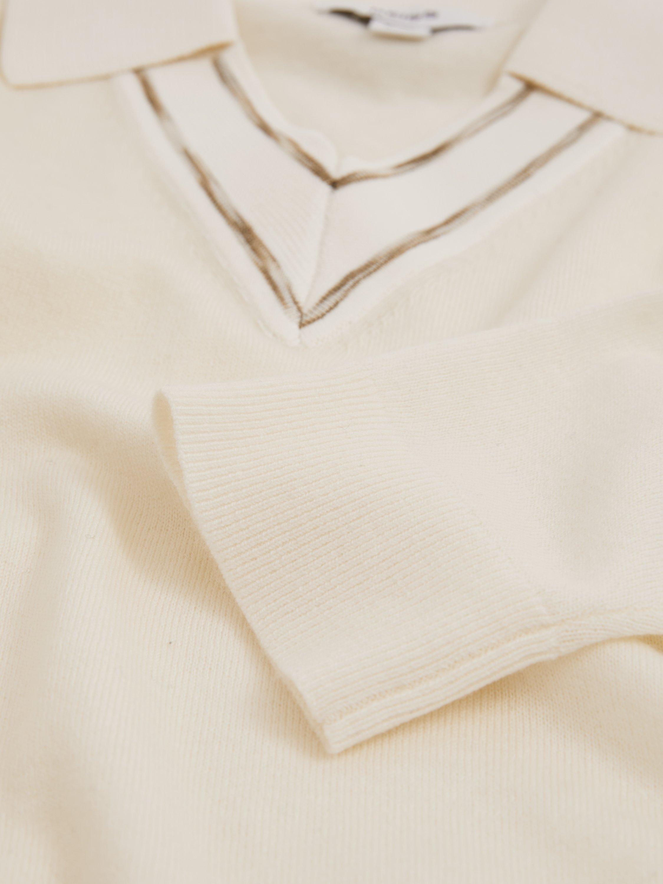 Product image 4 of 4, which shows Reiss Kids' Neena Wool Stripe Collar V-Neck Jumper, Ivory, 5-6 years