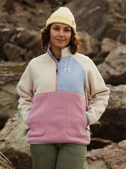 Passenger Home 2.0 Colour Block Half Zip Sherpa Fleece, Oatmeal/Pink Haze, Oatmeal/Pink Haze