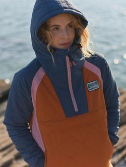 Passenger Ocean Insulated Colour Block Half Zip Jacket, Denim/Orange