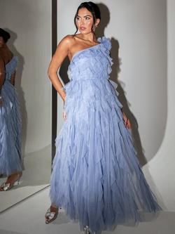 Anaya With Love Corsage Asymmetric Waterfall Ruffle Maxi Dress - view 2, Hydrangea Blue