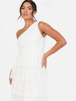 Anaya With Love Asymmetric Tulle Tiered Wedding Dress, White - view 2, White