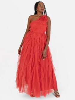 Anaya With Love Corsage Asymmetric Waterfall Ruffle Maxi Dress, Red