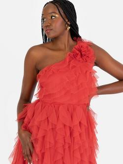 Anaya With Love Corsage Asymmetric Waterfall Ruffle Maxi Dress - view 2, Red