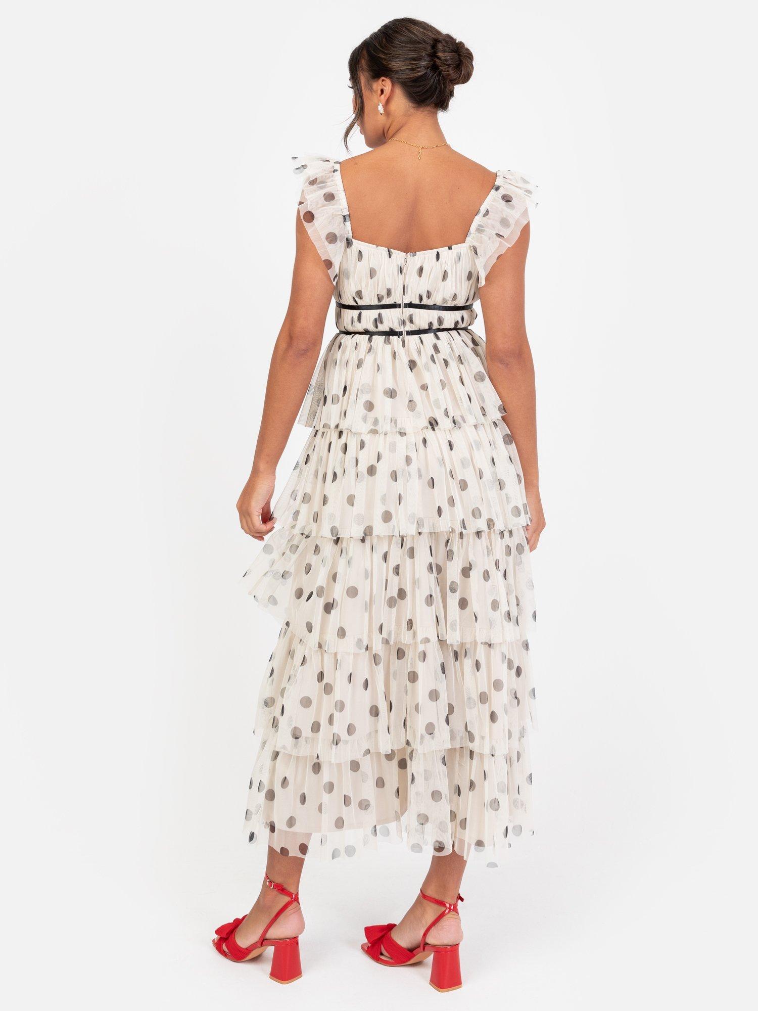 Product image 3 of 6, which shows Anaya With Love Polka Dot Tiered Midaxi Dress, Cream/Multi, 6