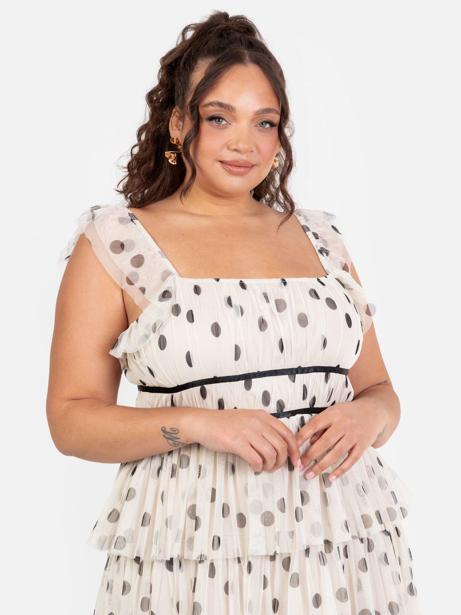 Product image 6 of 6, which shows Anaya With Love Polka Dot Tiered Midaxi Dress, Cream/Multi, 6