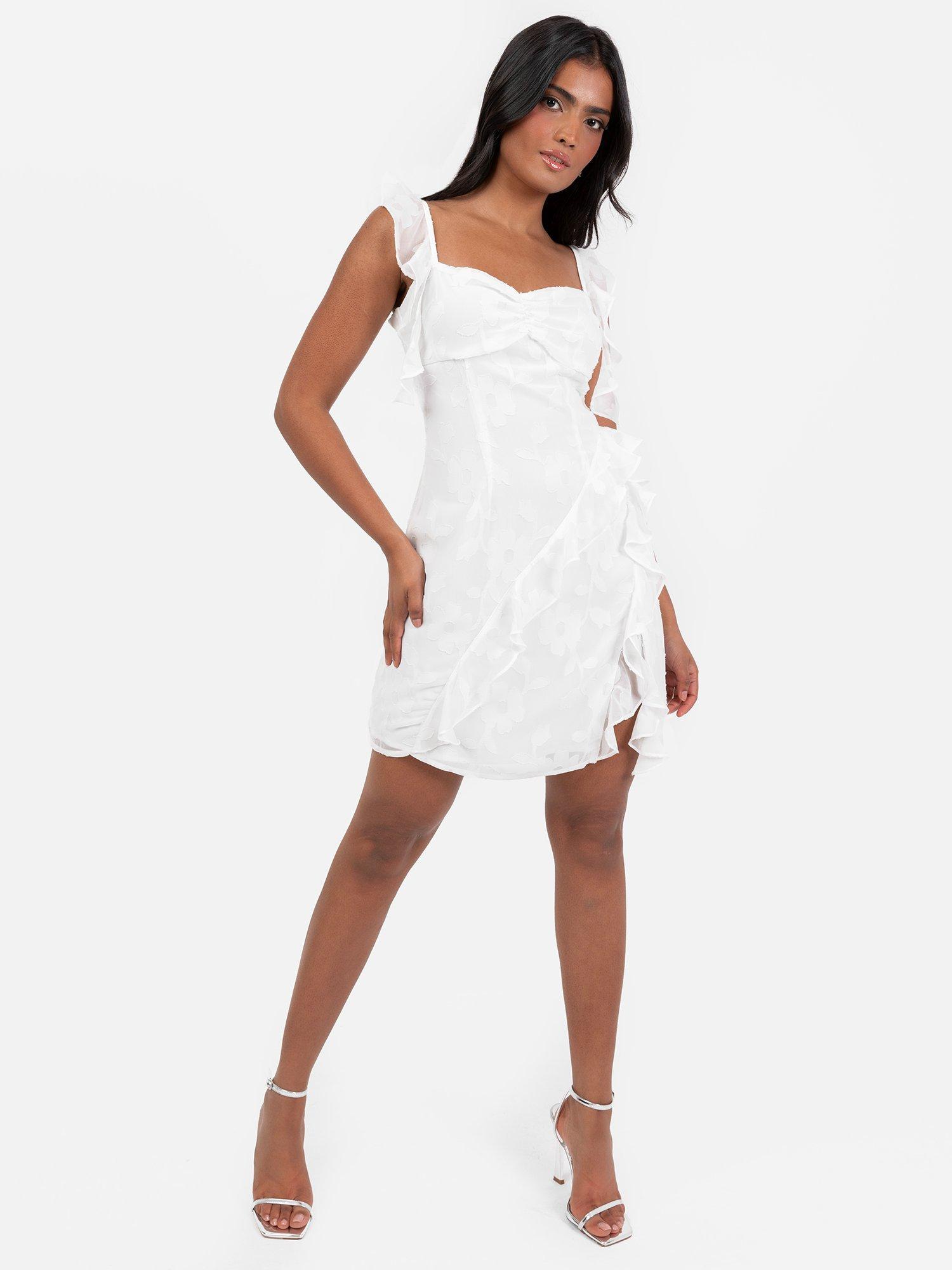 Product image 1 of 6, which shows Anaya With Love Floral Ruffle Cami Mini Dress, White, 6