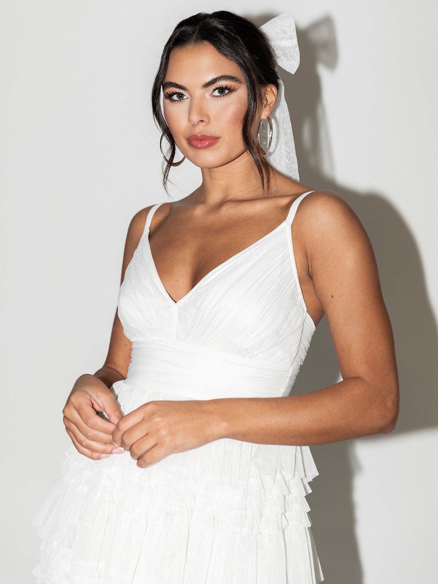 Product image 6 of 7, which shows Anaya With Love Ruffle Tulle Cami Mini Dress, White, 6