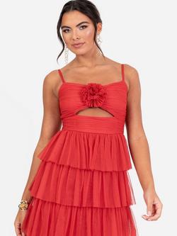 Anaya With Love Corsage Tiered Tulle Cami Maxi Dress, Red - view 2, Red