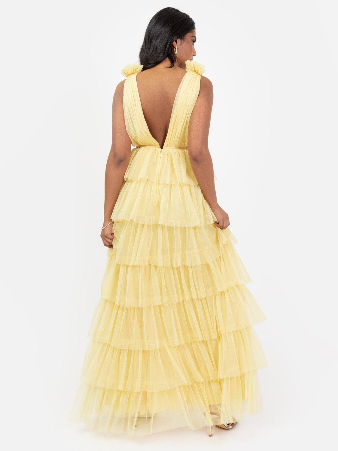 Product image 3 of 5, which shows Anaya With Love Plunge Tiered Skirt Maxi Dress, Butter Yellow, 6