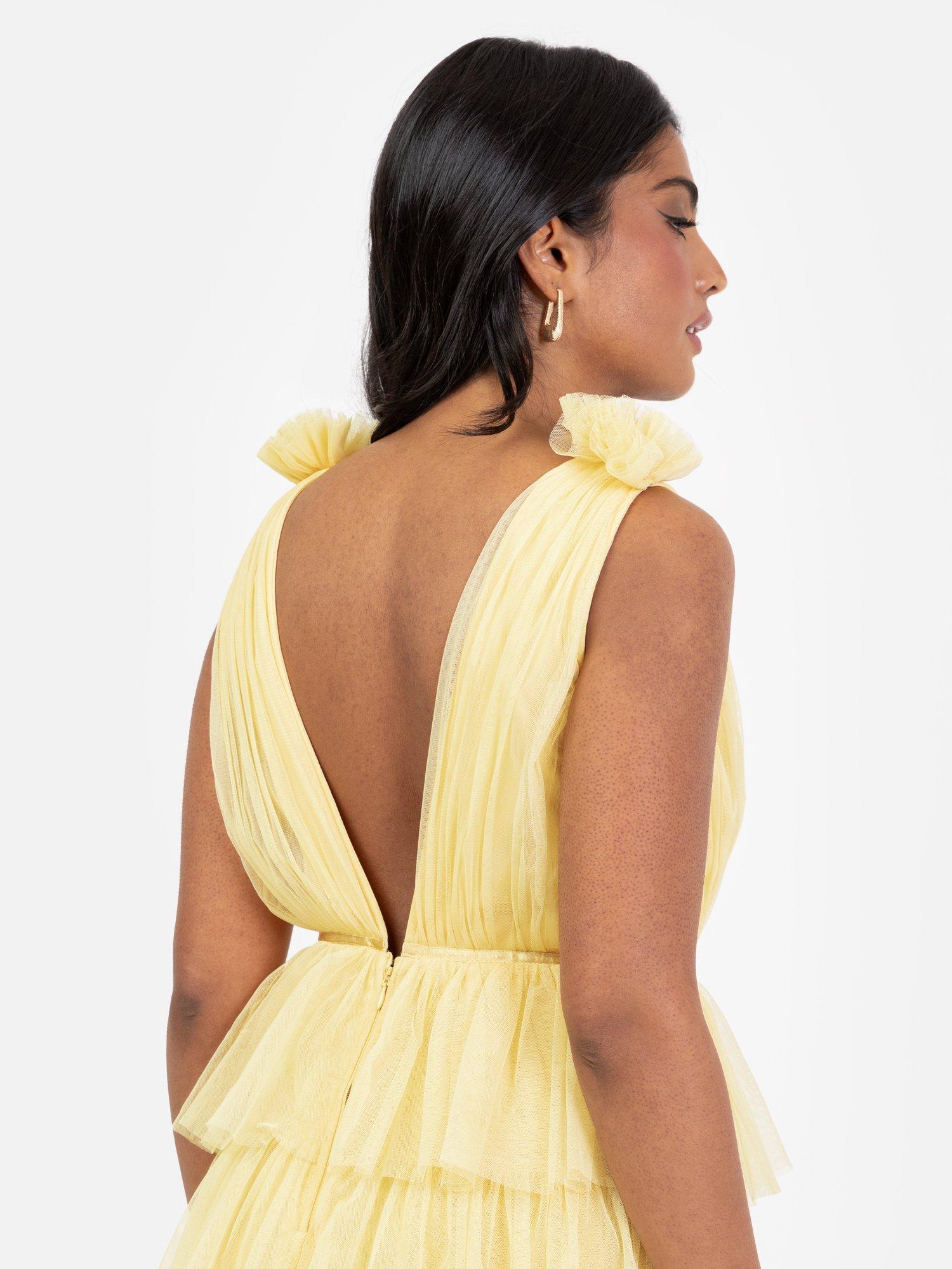 Product image 5 of 5, which shows Anaya With Love Plunge Tiered Skirt Maxi Dress, Butter Yellow, 6