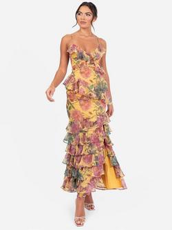 Anaya With Love Floral Strappy Ruffle Maxi Dress, Yellow, Yellow