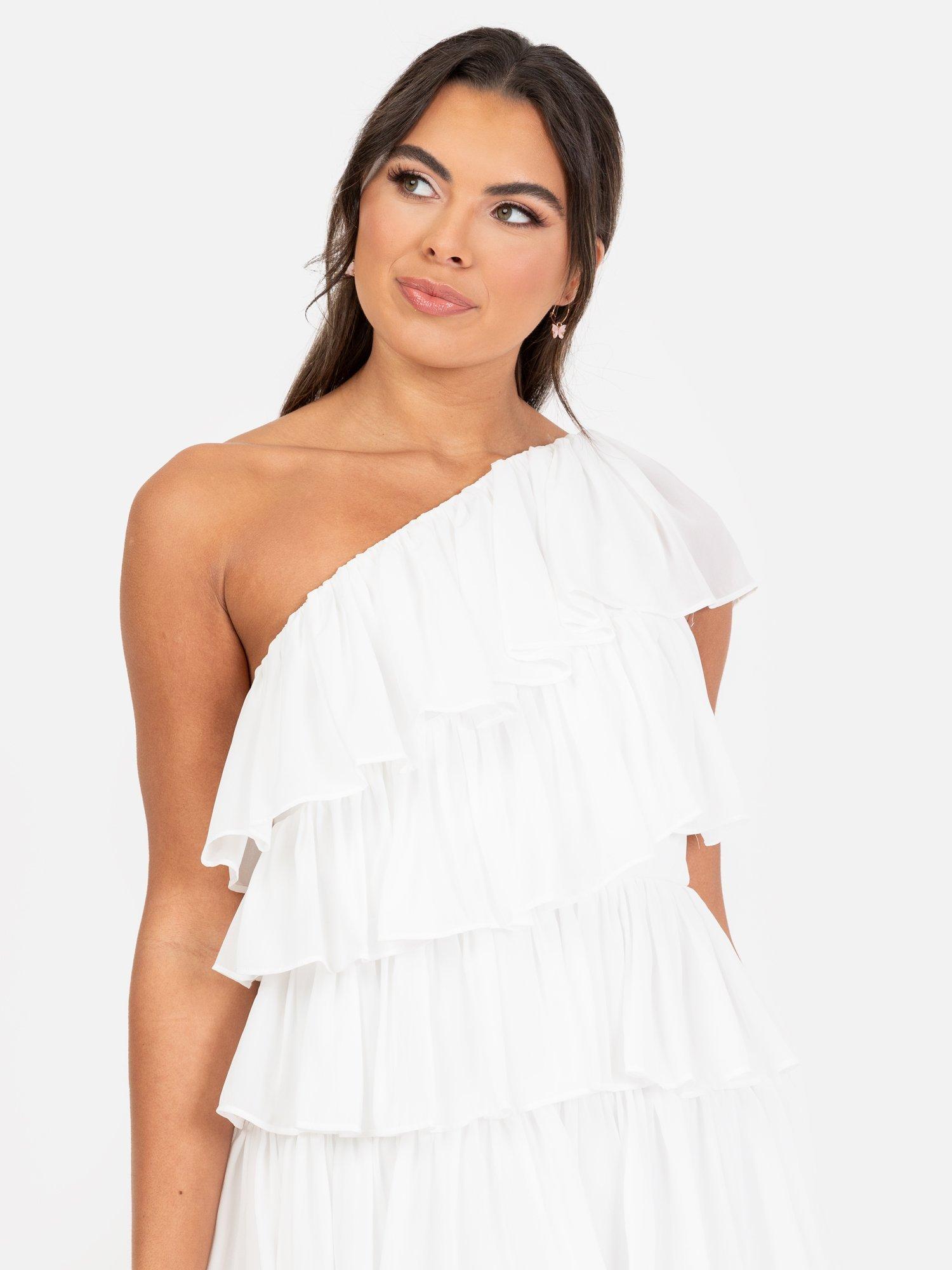 Product image 2 of 6, which shows Anaya With Love Asymmetric Tiered Mini Dress, White, 6