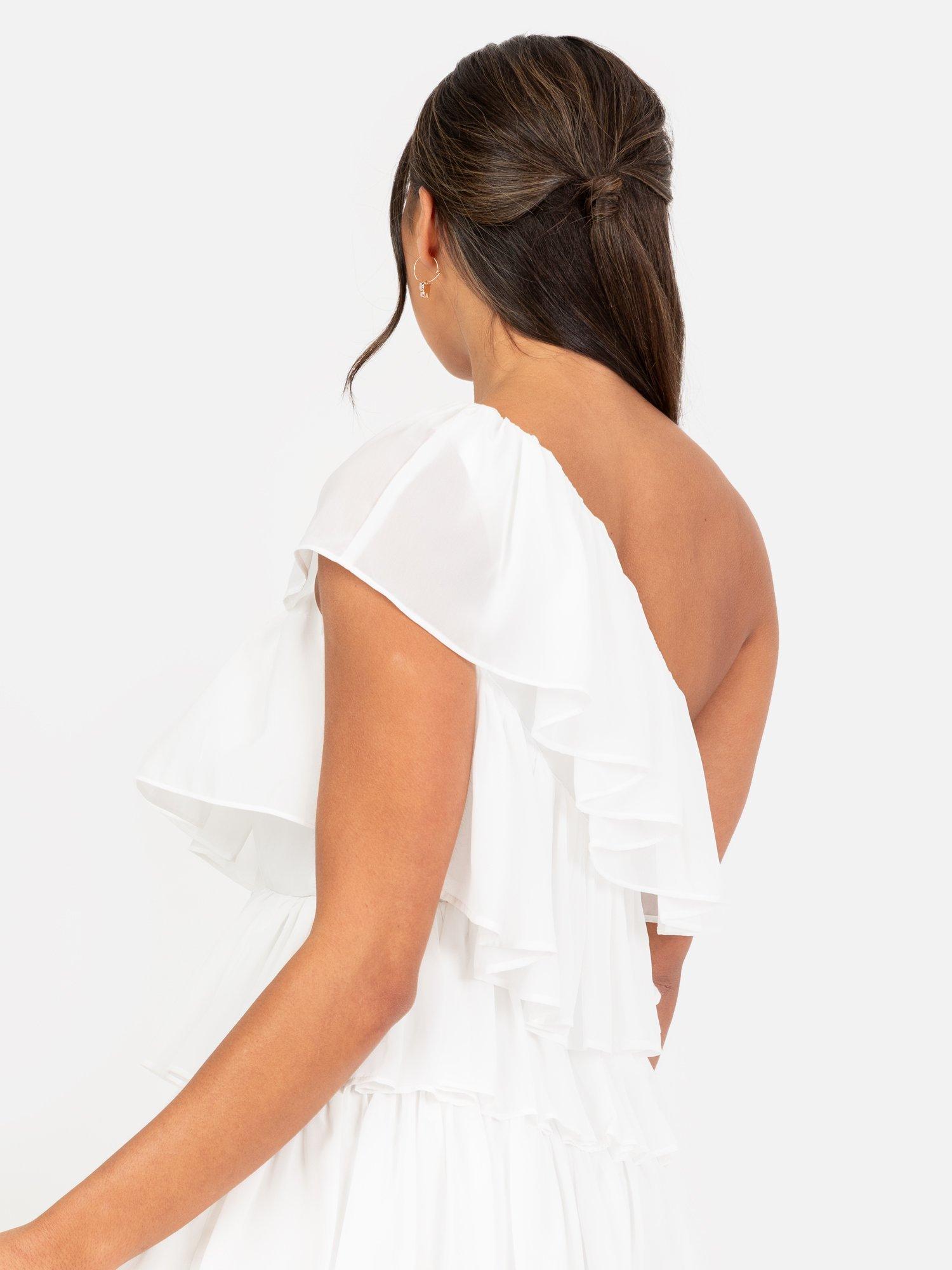 Product image 5 of 6, which shows Anaya With Love Asymmetric Tiered Mini Dress, White, 6