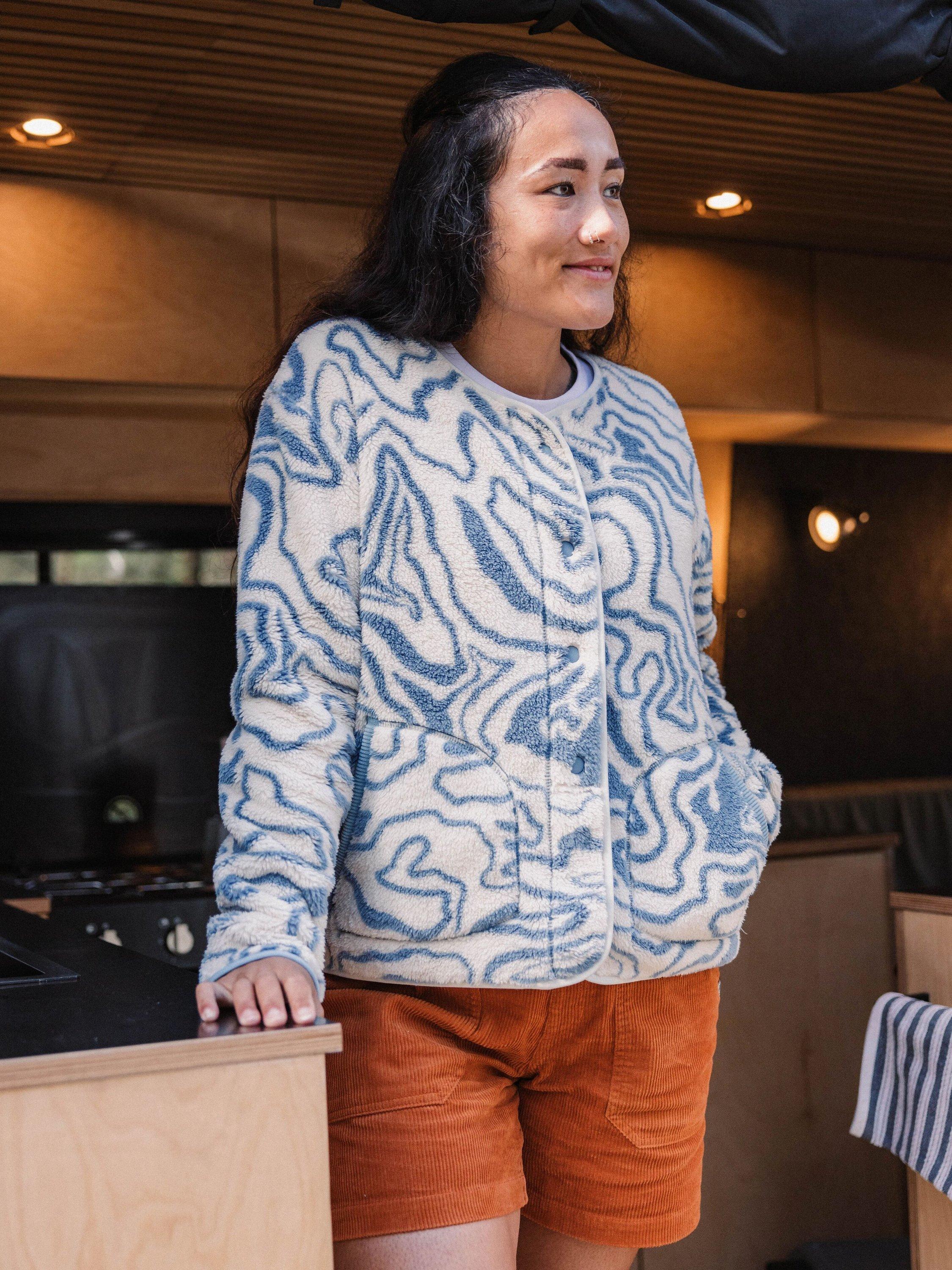 Product image 1 of 10, which shows Passenger Iris Collarless Fleece, Cream/Blue, M