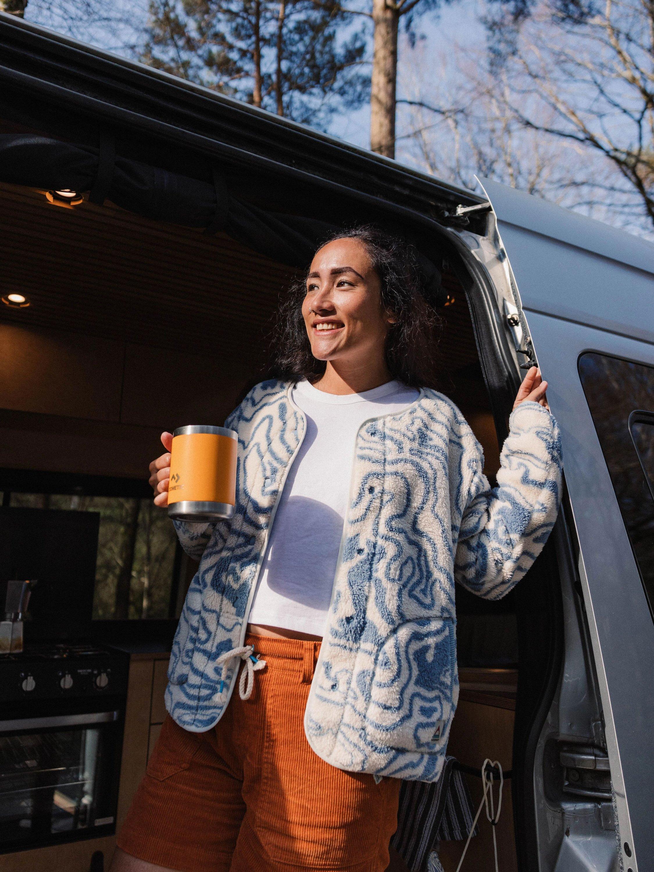Product image 8 of 10, which shows Passenger Iris Collarless Fleece, Cream/Blue, M
