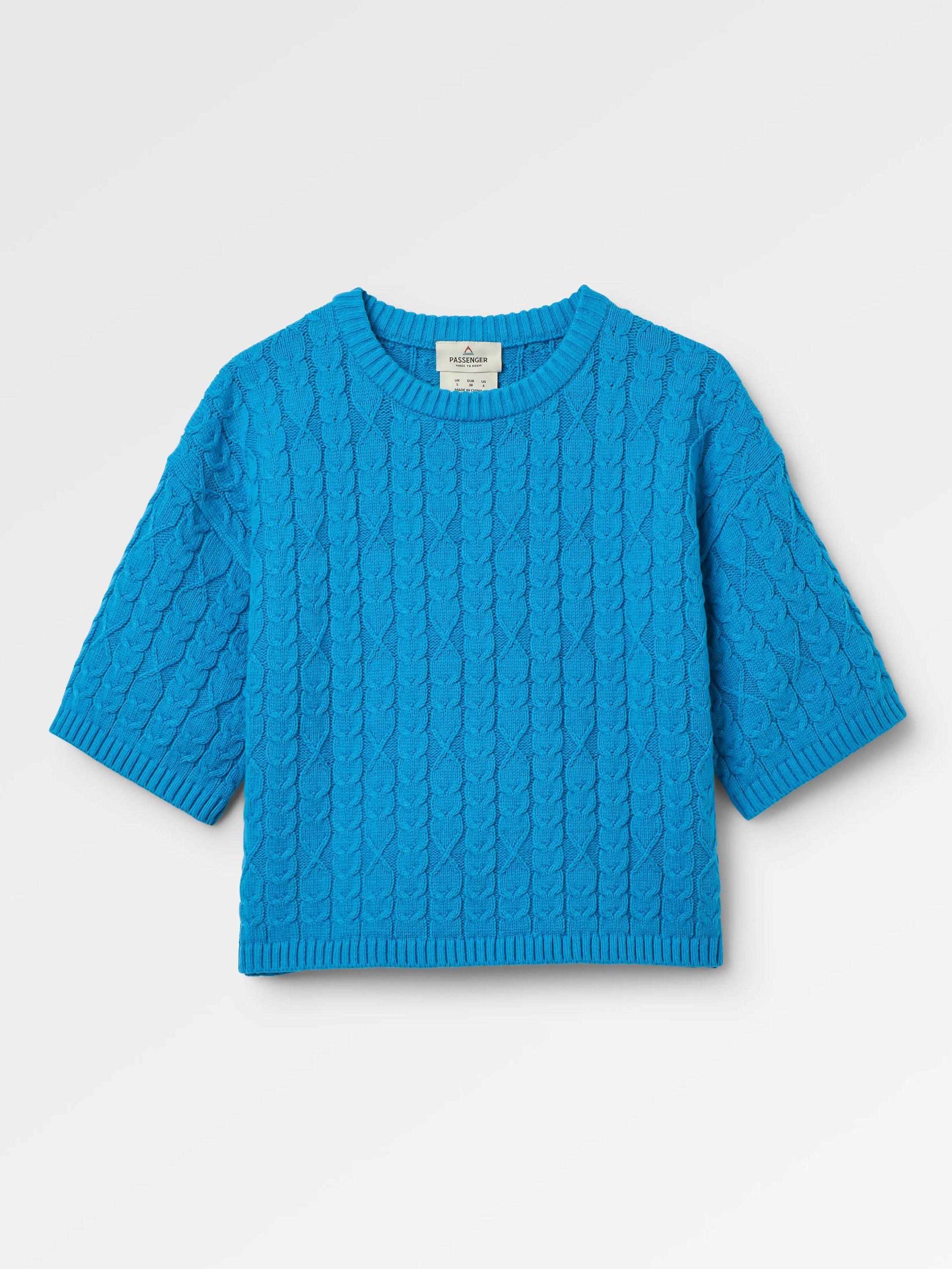 Product image 1 of 4, which shows Passenger Homely Short Sleeve Cotton Blend Cable Knit Jumper, Blue, XS