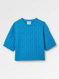 Passenger Homely Short Sleeve Cotton Blend Cable Knit Jumper, Blue