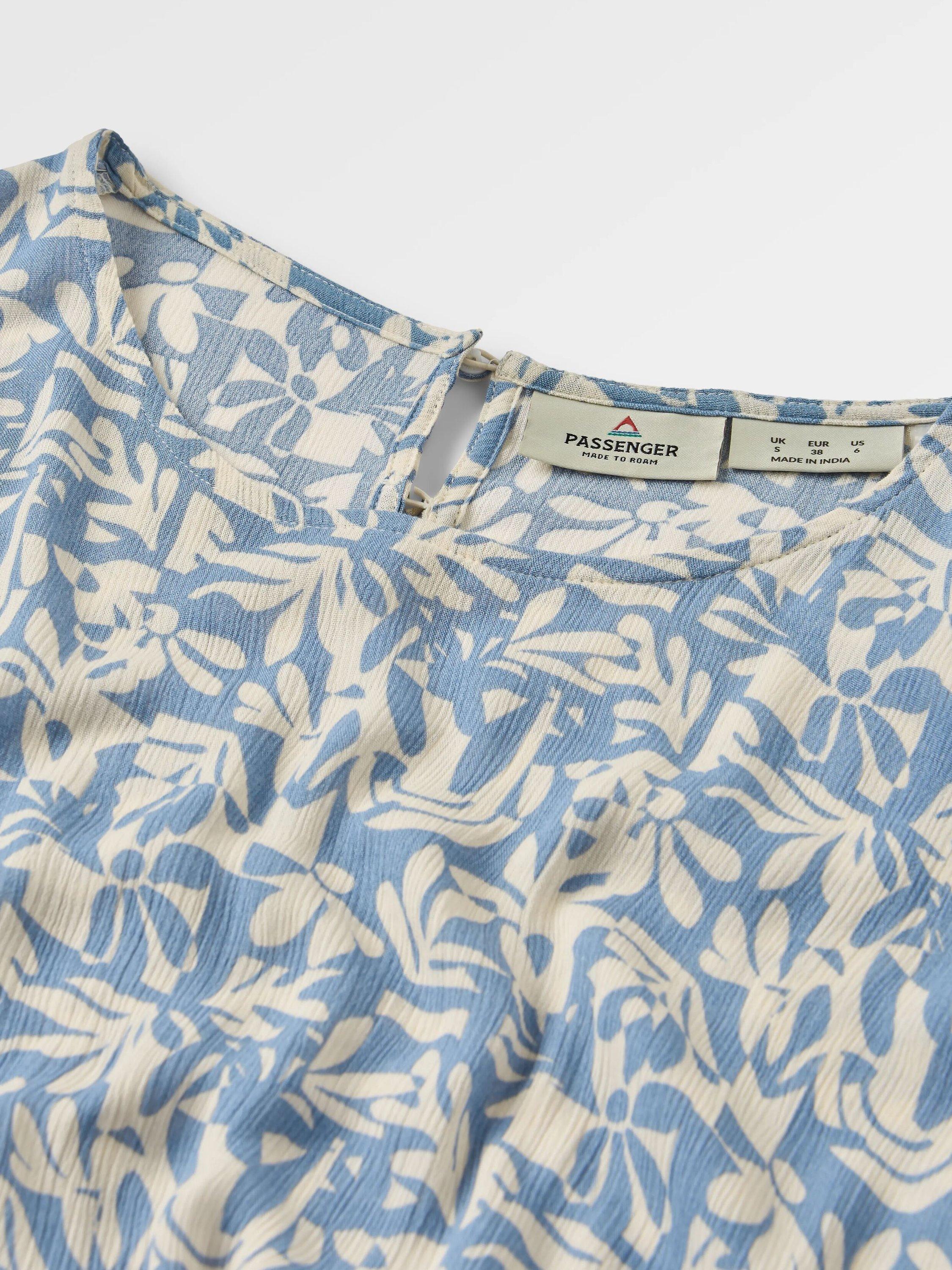 Product image 6 of 7, which shows Passenger Thimbleberry Sleeveless Jumpsuit, Cream/Blue, M