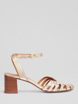 L.K.Bennett Aspen Leather Plaited Front Block Heel Sandals, Pale Gold, Pale Gold