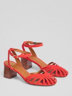 L.K.Bennett Aspen Suede Plaited Front Block Heel Sandals, Aurora Red - view 2, Aurora Red