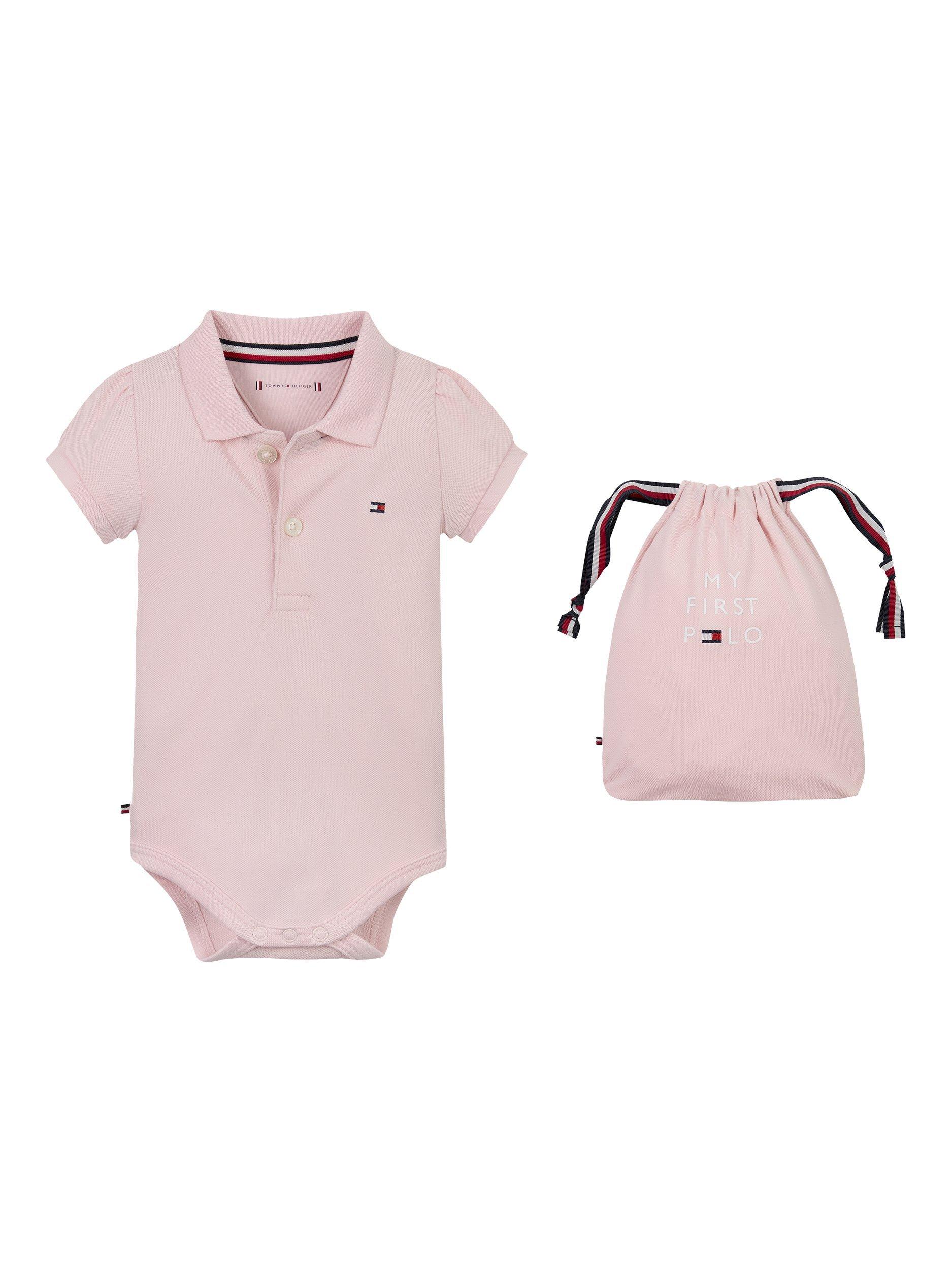 Product image 1 of 3, which shows Tommy Hilfiger Baby Polo Bodysuit & Drawstring Pouch Gift Set, Precious Pink, 0-3 months