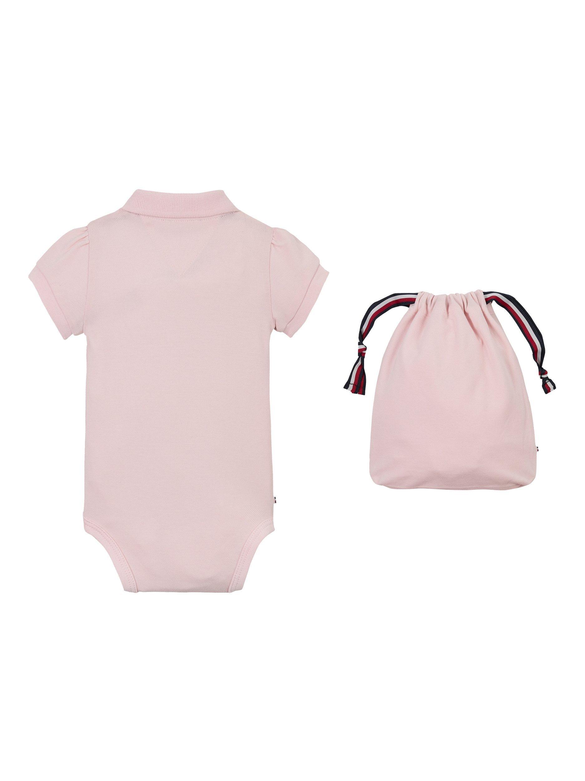 Product image 2 of 3, which shows Tommy Hilfiger Baby Polo Bodysuit & Drawstring Pouch Gift Set, Precious Pink, 0-3 months