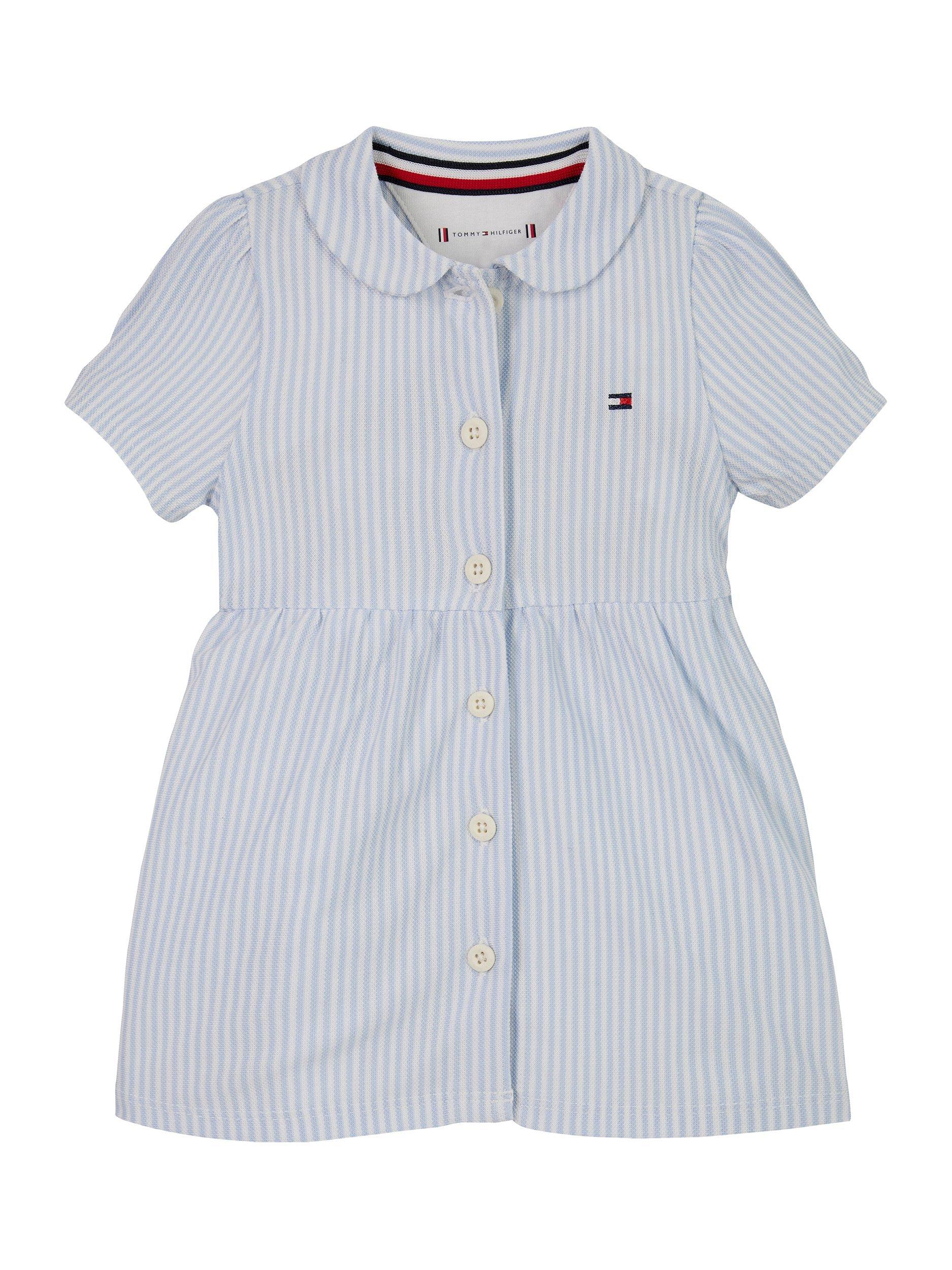 Product image 1 of 3, which shows Tommy Hilfiger Baby Organic Cotton Short Sleeve Dress, Breezy Blue Stripe, 0-3 months