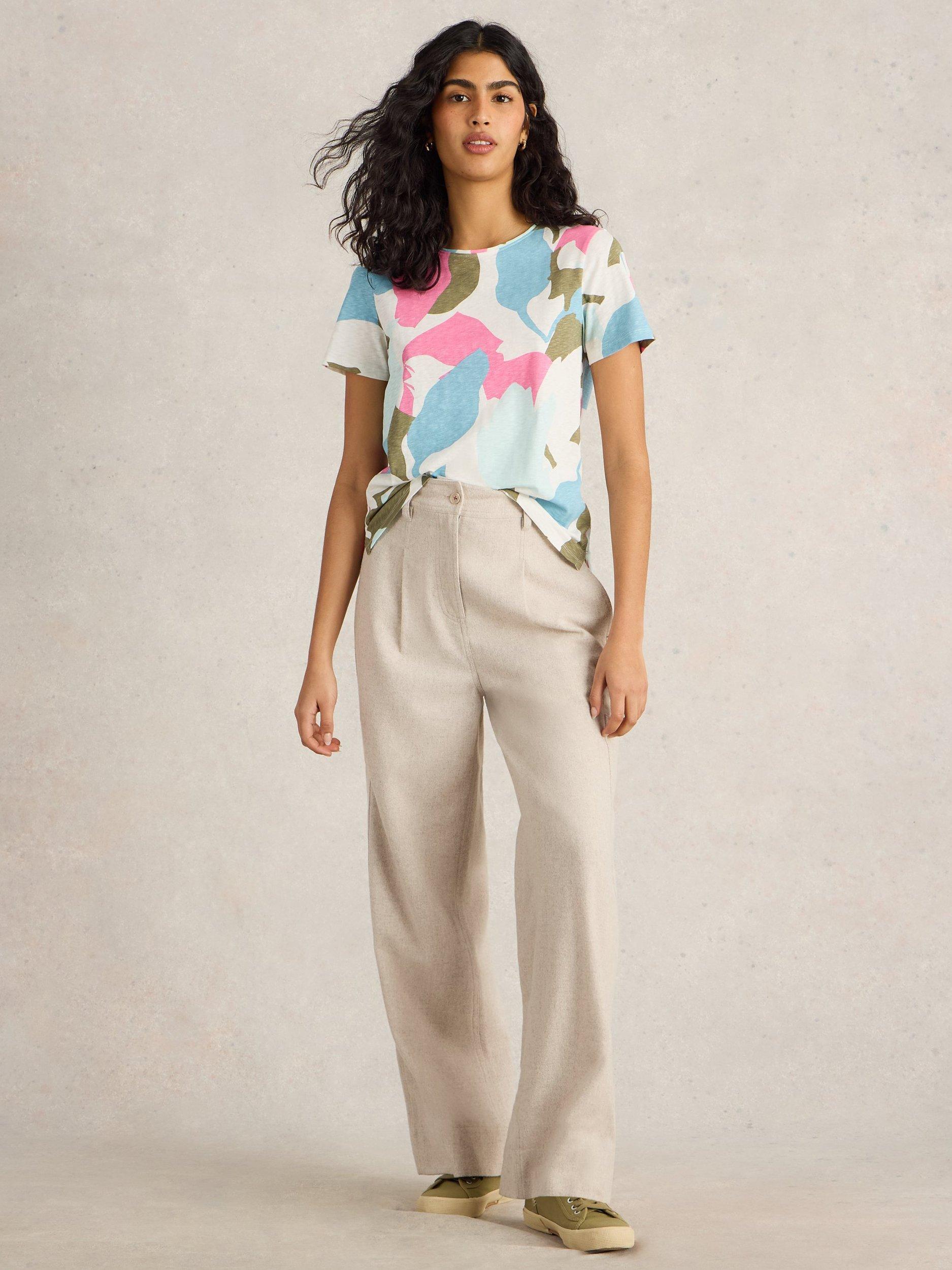 Product image 1 of 6, which shows White Stuff Abbie Abstract Floral T-Shirt, Mid Pink, 6