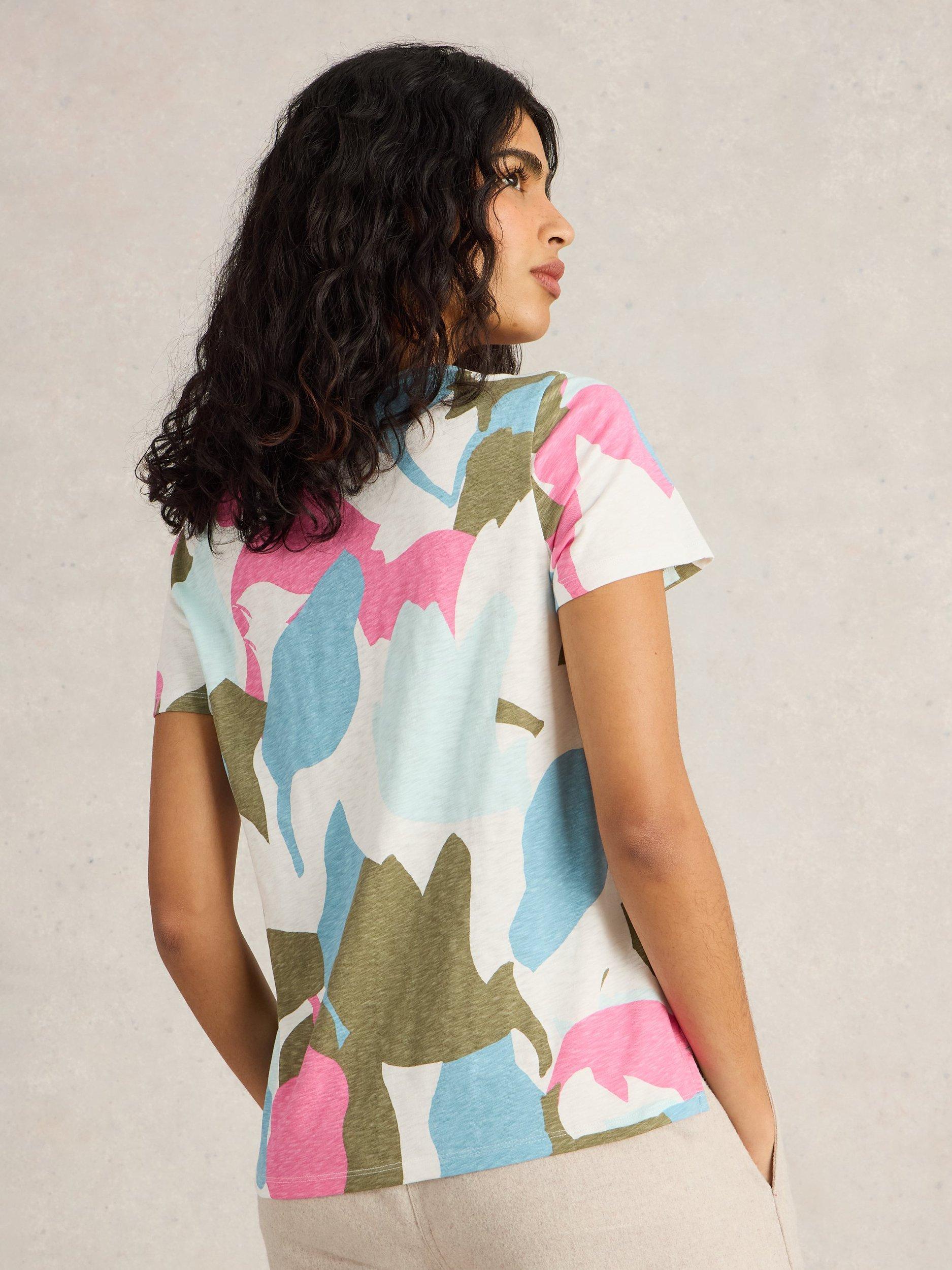 Product image 2 of 6, which shows White Stuff Abbie Abstract Floral T-Shirt, Mid Pink, 6
