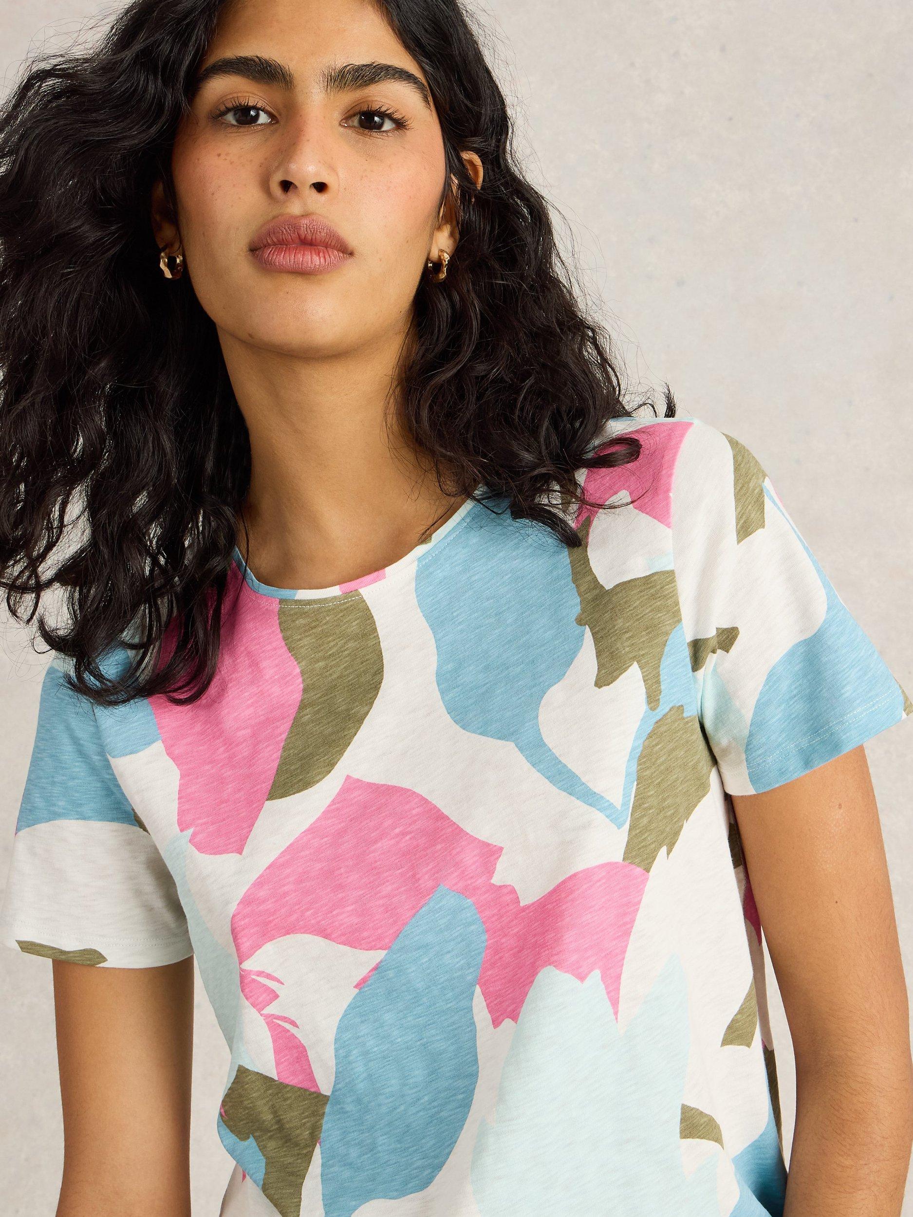 Product image 3 of 6, which shows White Stuff Abbie Abstract Floral T-Shirt, Mid Pink, 6