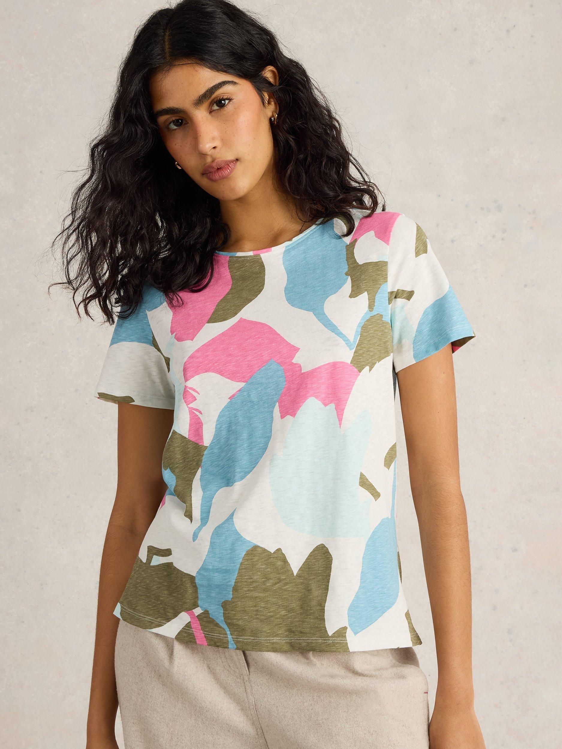 Product image 4 of 6, which shows White Stuff Abbie Abstract Floral T-Shirt, Mid Pink, 6