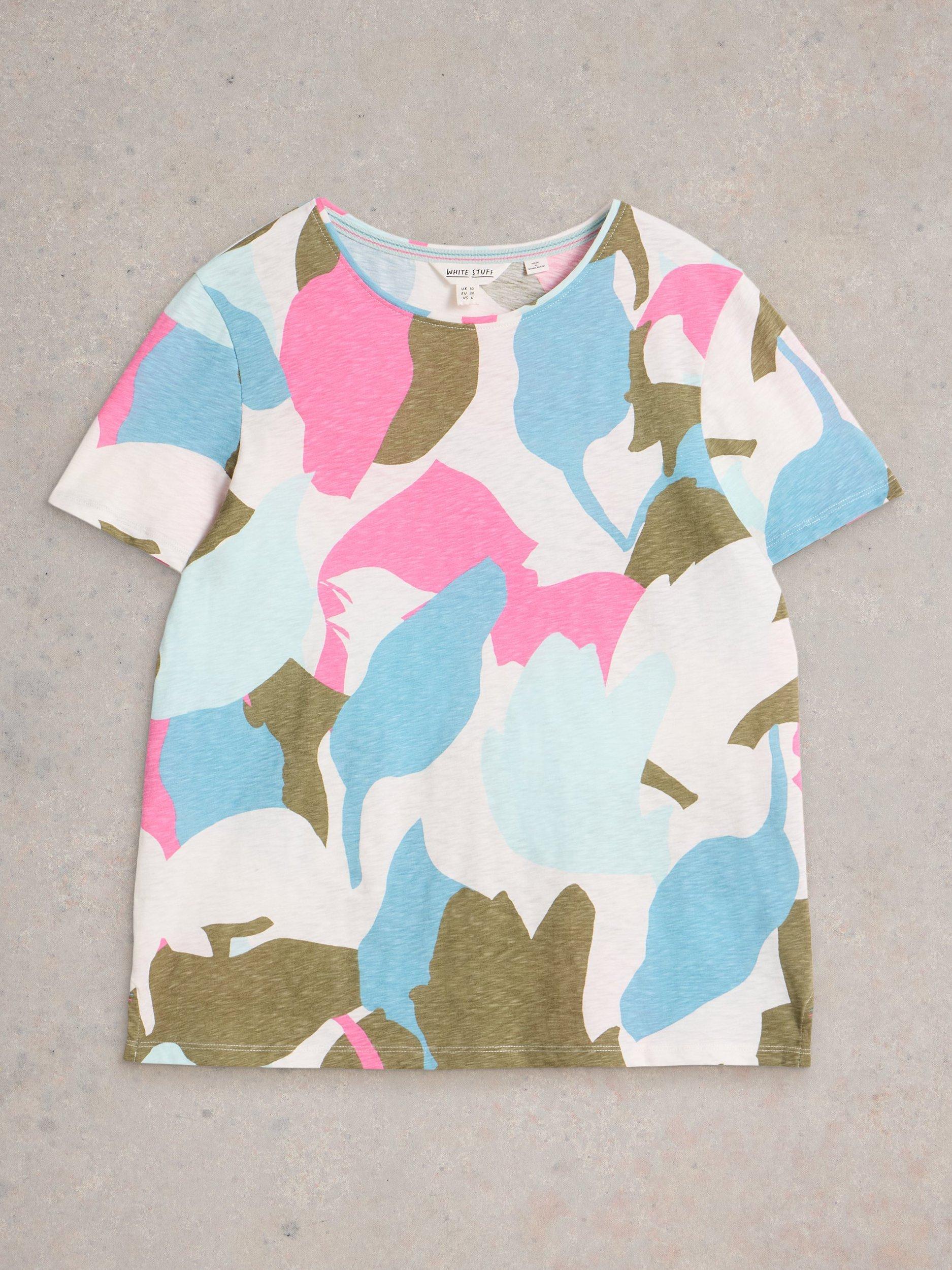 Product image 5 of 6, which shows White Stuff Abbie Abstract Floral T-Shirt, Mid Pink, 6