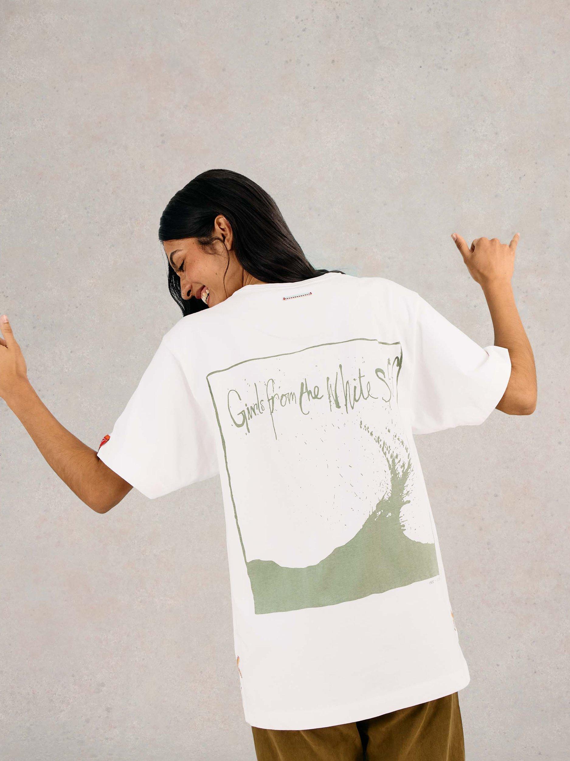 Product image 2 of 7, which shows White Stuff Cotton Oversized Graphic Back T-Shirt, White, S